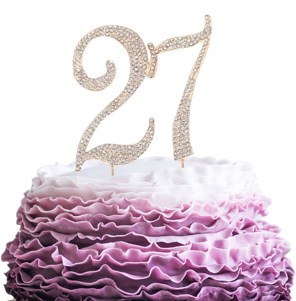 27 Years Birthday Cake Topper - Crystal Rhinestone 27th Wedding Anniversary or 27 Years Old Party Decoration