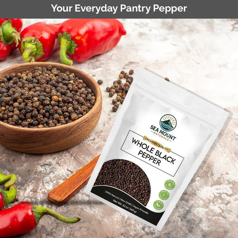 12 oz (340g) Sea Mount Naturals Tellicherry Black Peppercorns, | Natural Whole Black Pepper for Grinders | Kosher