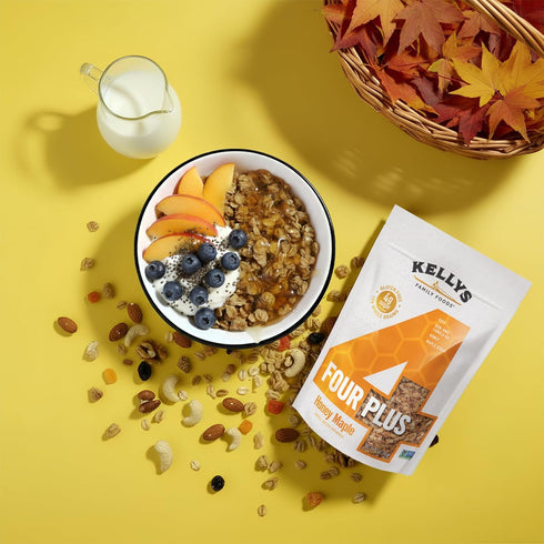 12 oz Kellys Four Plus Granola Cereal | Honey Maple Healthy Granola for Yogurt | Hand Made Snacks for Breakfast