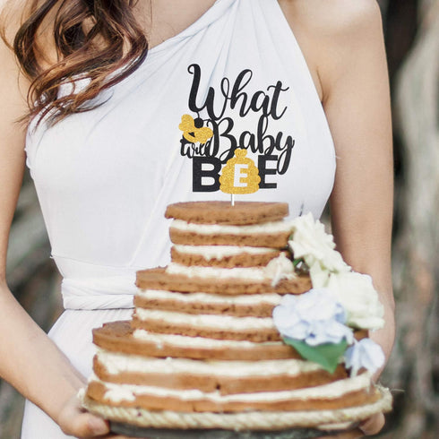 What Will Baby Bee Gender Reveal Cake Topper - Gold Glitter Bumble Honey Bee Honeycomb Cake Décor for Baby Shower