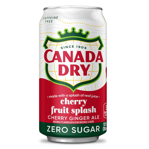 12oz, Pack 12 Canada Dry Zero Sugar Cherry Gingerale Fruit Splash