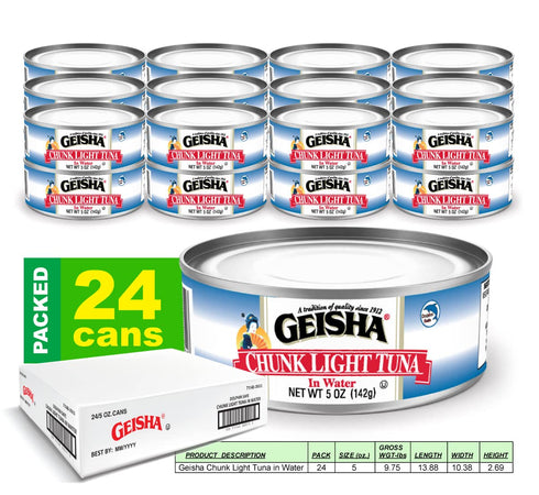 5oz(Pack 24), 3 GEISHA Chunk Light Tuna In Water of Canned Skipjack Tuna | No Trans Fat - No Sugar Added Kosher