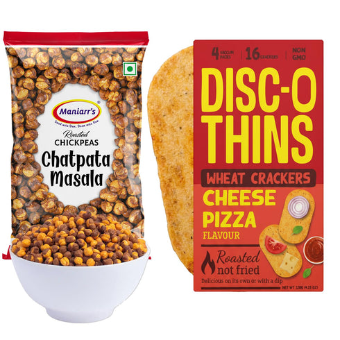Disc-O Thins Cheese Pizza Wheat Crackers (96pcs) + Maniarr's Chatpata Masala Roasted