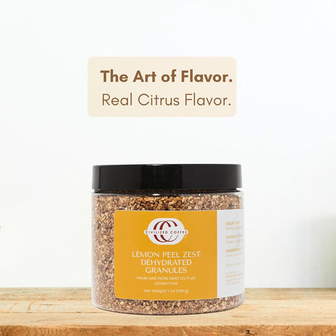 (7 oz) Civilized Coffee Premium Dried Lemon Zest Natural Citrus Peel Granules for Baking, Cooking & Cocktails
