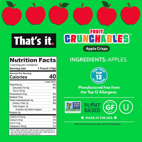 (15 Pack) 100% That's it. Fruit Crunchables Apple Crisps healthy snacks for kids, Plant-Based, Non-GMO, Gluten-Free, No