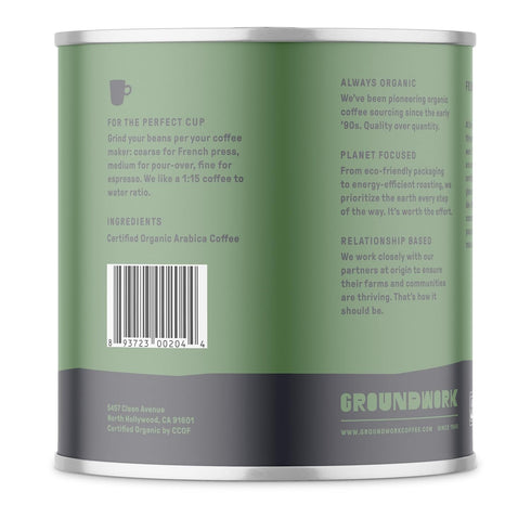 16 Groundwork Coffee USDA Organic Sumatra Single Origin Whole Bean, Ounce Can