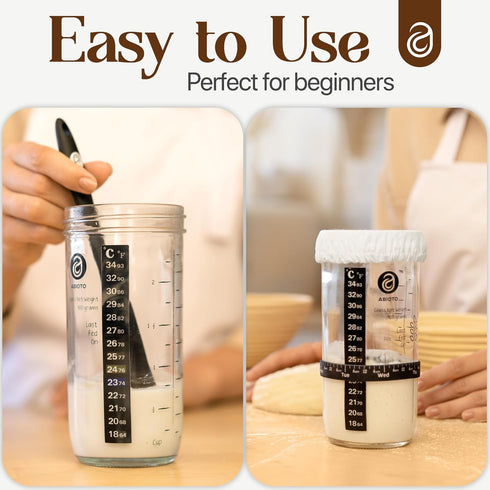 24 oz ABIOTO Sourdough Starter Kit, Includes Sourdough Starter Jar with Metallic Lid, Silicone Spatula, Feeding