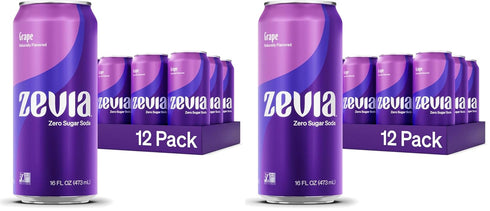 Zevia Zero Sugar Soda,Grape,16 oz Cans Naturally Sweetened,Non-GMO Project Verified,Gluten-Free,Vegan,(Pack of 24)