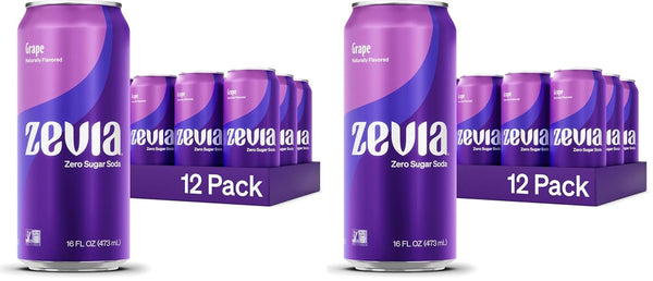 Zevia Zero Sugar Soda,Grape,16 oz Cans Naturally Sweetened,Non-GMO Project Verified,Gluten-Free,Vegan,(Pack of 24)