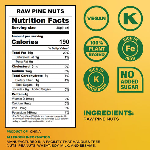8oz Sunbest Natural Raw Pine Nuts, Unsalted & Unroasted Shelled Pignoli Nuts For Pesto, Baking, Salads & Cooking