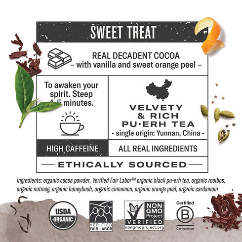 96 Numi Organic Chocolate Pu-erh Tea, Dark Tea Bags, Aged Yunnan Pu-erh Tea with Cocoa