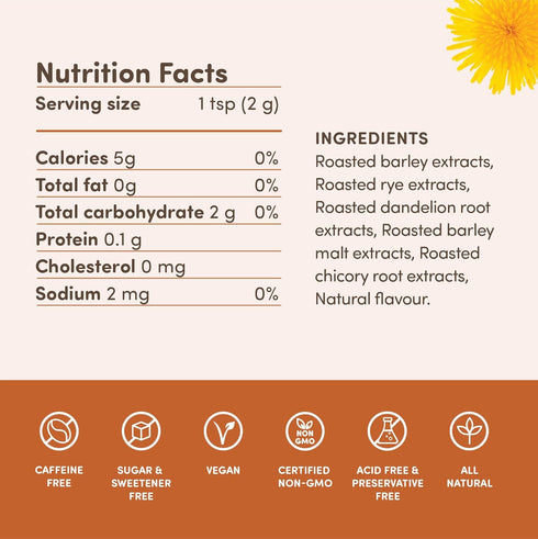 Nummy 150 10.6oz Creations cup Caramel Instant Caffeine-Free Coffee Alternative with Dandelion. Coffee Substitute