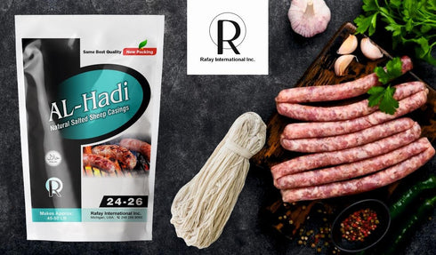 Al-Hadi 296ft (90m) 24-26 mm (90 HALAL Natural Sheep sausage Casings Edible Casings for Authentic Sausage Making
