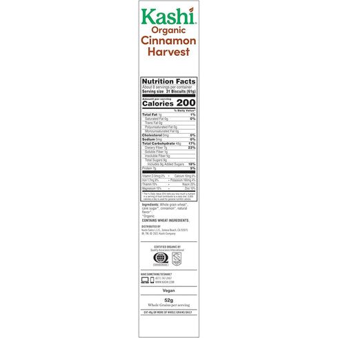 16.3oz (1 Kashi Cold Breakfast Cereal, Vegan, Organic Fiber Cereal, Cinnamon Harvest, Box Box)