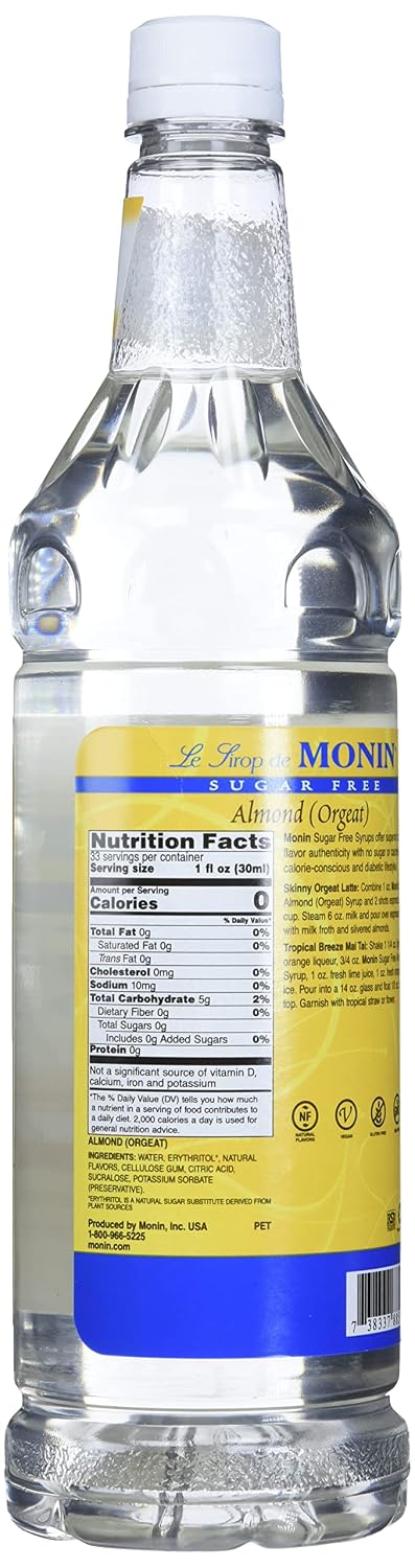 (1 Monin - Sugar Free Almond Syrup, Subtle Sweetness with Rich Almond Flavor, Great for Lattes, Cappuccinos, & Unique