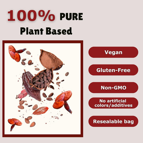 8oz Cacao & Reishi Mushroom Blend Powder, - Organic, Non-GMO, Vegan, Gluten Free, Keto Bag Antioxidant-Rich Raw Cacao