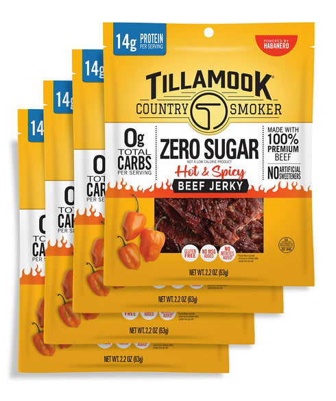 Tillamook Country Smoker Keto Friendly Zero Sugar Beef Jerky, Hot & Spicy,