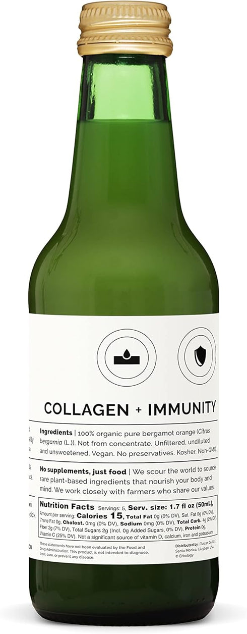 100% 8.5 oz Immunity Organic Bergamot Juice fl - Supports and Collagen Production - Rich in Vitamin C and Bioactive