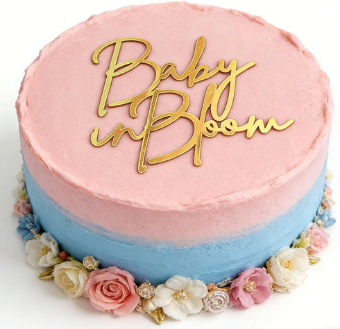 Wkeldr Baby in Bloom Gold Cake Topper,Acrylic Baby shower Cake Side Decorations, Gender Reveal Pregnancy