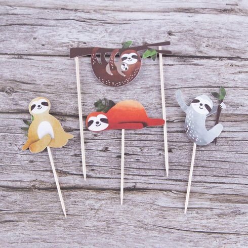 Toyvian Sloth Cake Topper Set, Creative Cute Decor for Birthday Party, 4pcs