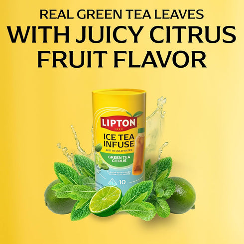 10 (Pack 6) Lipton Ice Tea Infuse Green Tea Citrus Cold Brew Tea Bags for On-The-Go or At Home Tea Bags
