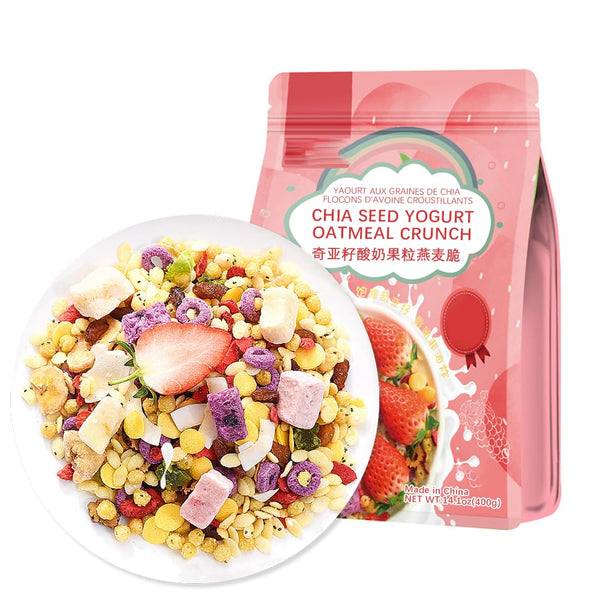 SIJIYUNLI -Chia Seed Yogurt Oatmeal Crunch 400g/14.1oz Nutritional breakfast, low sugar, CongeeDietary Fiber