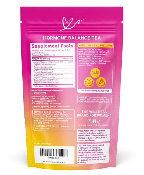 30 Pink Stork Hormone Balance Tea for Women Red Raspberry Leaf & Chasteberry (Vitex) Organic Herbal Tea for PMS
