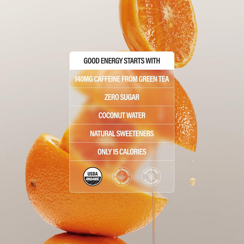 140 12 Oz, 12 Pack GURU Zero Sugar Energy Drink,Orange Raspberry Sorbet Organic Sparkling Energy Drink with MG Natural