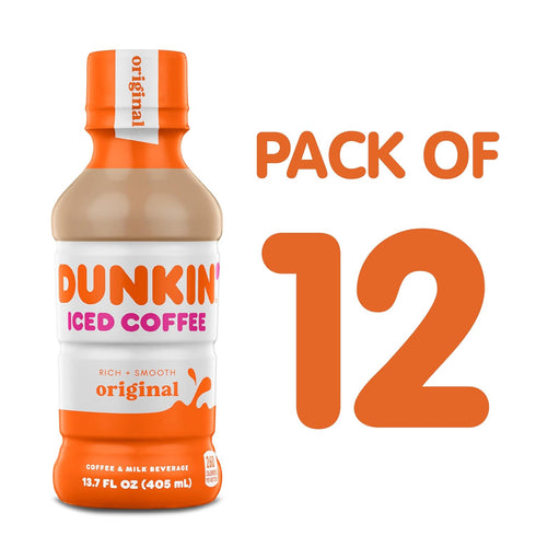 13.7 oz, 12 Pack Dunkin' Original Iced Coffee Bottle, fl