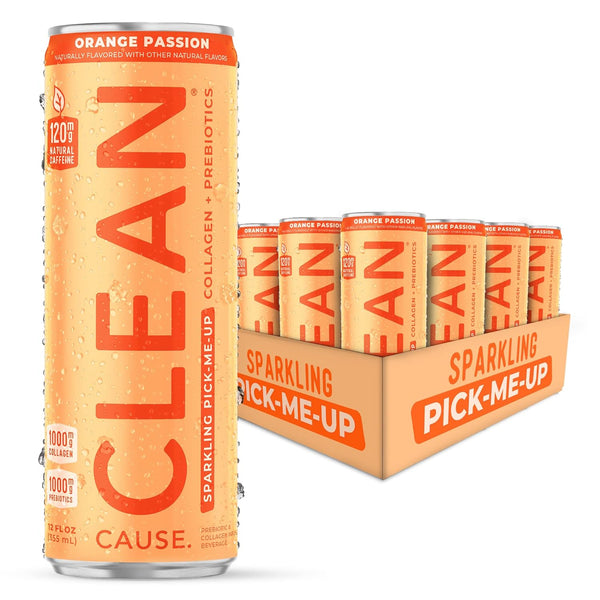 CLEAN Cause Orange Passion Sparkling Pick-Me-Up with Prebiotics & Collagen Peptides (12oz