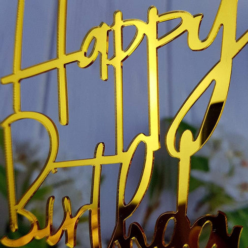 Happy Birthday Cake Topper for Party Decorations - Mirror Gold Acrylic