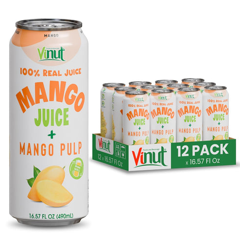 Vinut 100% Mango Juice with Pulp (16.57 fl oz, Pack of 12),