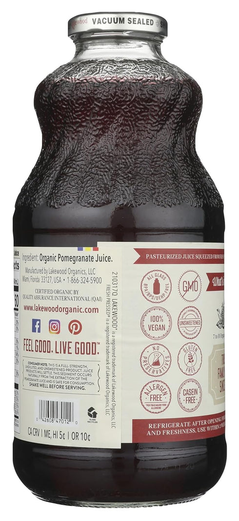 32 Oz Lakewood, Organic Pure Pomegranate Juice, Fl Bottle