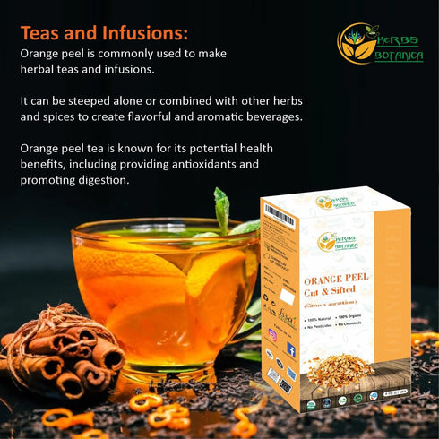 Herbs Botanica Dried Orange Peel Organic Cut & Sifted Naural Orange Zest for Herbal Tea Culinary Delights and Wellness Vegan, Non GMO & Gluten Free 8 oz