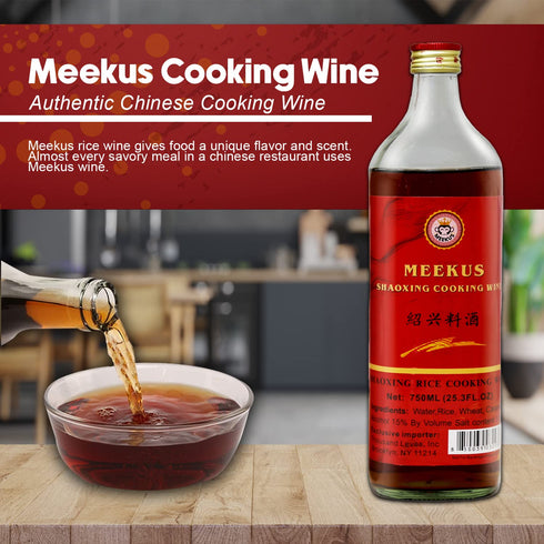 25.3 Oz (750 mL) Meekus Shaoxing Cooking Wine, Shaoxing Wine Chinese Cooking Wine, Shao Hsing Rice Wine - Authentic