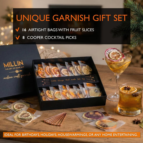 SET, 100% (70 8 Cocktail Garnish, PREMIUM GIFT with COCKTAIL PICKS I Natural Dehydrated fruits I Home Bar, Barware