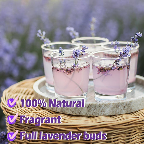 130+ 2oz (57g) Edible Lavender Sprigs for Cake & Cocktails Garnish, Whole Dried Lavender Stems Culinary Herb for Tea