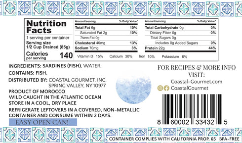 Coastal Gourmet 4.375 oz. (Pack 12) (Packaging Sardines in Water- No Salt Added of May Vary)