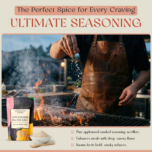 4oz Collected Foods Premium Applewood Smoked Bacon Salt Seasoning All-Natural, Gluten-Free, Non-GMO | Flavored Salt