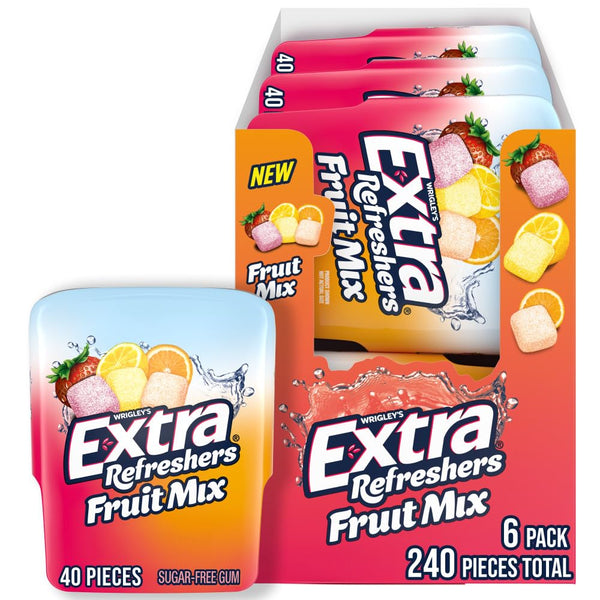 EXTRA Gum Refreshers Fruit Mix Sugar-Free Chewing Gum Bulk, 40 Piece Bottle