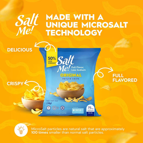 24 count 1oz 50% SaltMe! Variety Potato Chips - Bags - Less Sodium, Kosher, Non-GMO, Gluten Free - Less Salt, Great