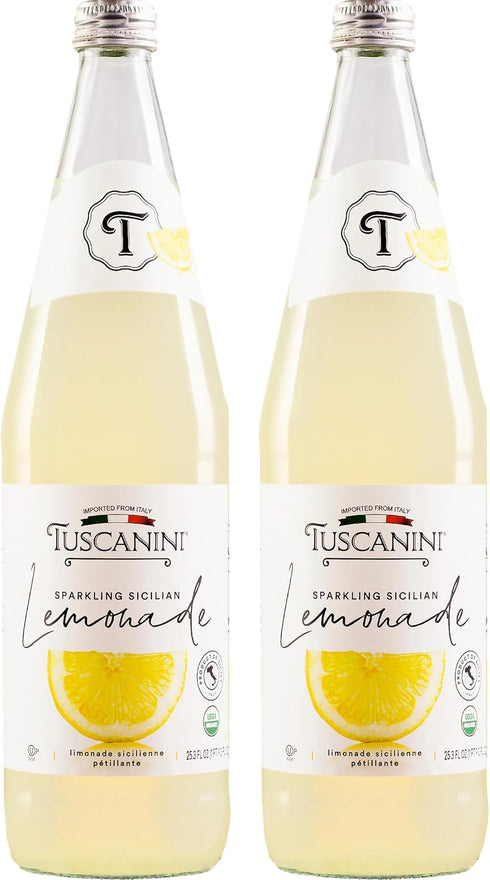 Tuscanini Premium Organic Sparkling Lemonade, 25.3oz (2 Pack) | Real Italian Lemon
