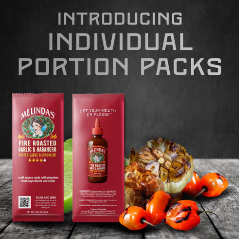 Packets 200 Count (.42 Oz Packets Packets 8 Melindas Fire Roasted Garlic & Habanero Hot Sauce - Each) - Hot Sauce