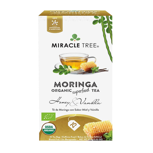 Miracle Tree Organic Moringa Superfood Tea, 25 Individually Sealed Bags, Honey & Vanilla