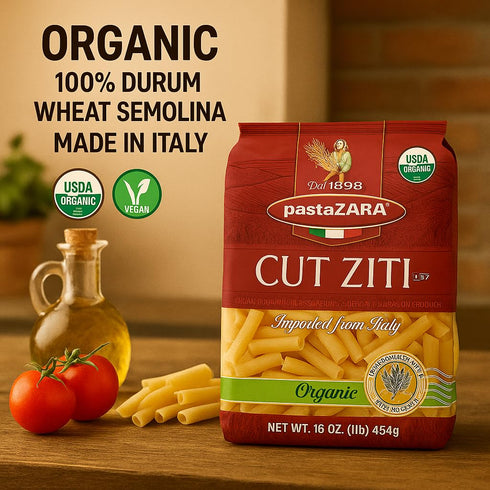 100% (1 LB. PASTA ZARA - Cut Ziti - Organic - Italian Pasta, Made with Durum Wheat Semolina Flour, Non GMO, Kosher BAG)