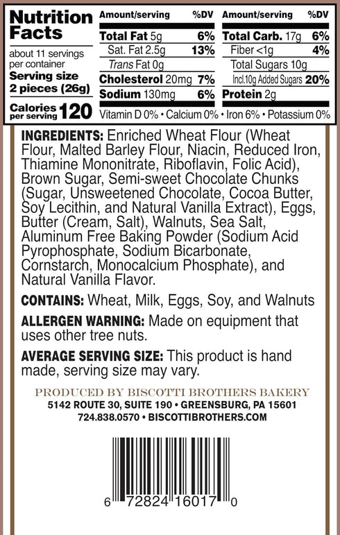 Biscotti Brothers Bakery Chocolate Chunk Walnut, 10 Ounce