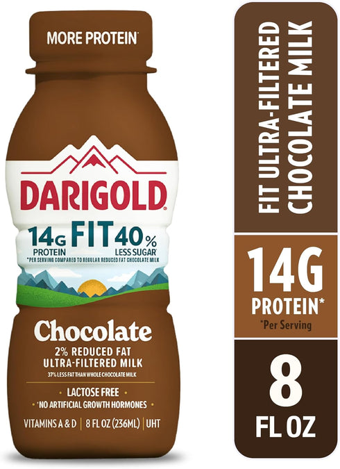 14g 40% 8oz 18 Pack DARIGOLD FIT - Ultra-Filtered, Low Fat, Lactose Free Chocolate Milk - Protein, Less Sugar