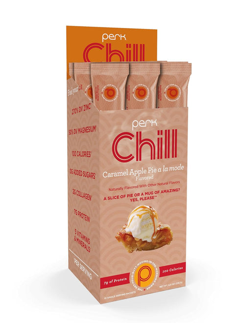 10 Packs Perk Chill Drink Mix (Caramel Apple Pie) Stick Calming Melatonin-Free Nighttime Sleep Aid Support