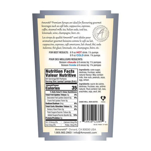 94 (750 ml), Amoretti - Premium Walnut Syrup, Servings Per Bottle with Pump for Flavoring Coffees, Cocktails, and other