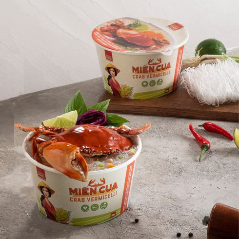 9 55g SIMPLY FOOD Instant Crab Glass Noodles (Min Cua) - BOWLS/ each Chewy, Clear Glass Vermicelli Noodles in a Seafood